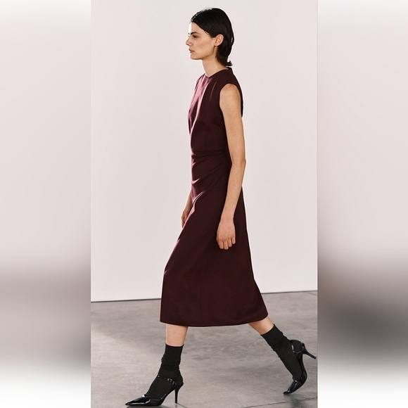 ZARA Burgundy Midi Wool blend Dress ZW Collection ✨️ - Picture 2 of 5